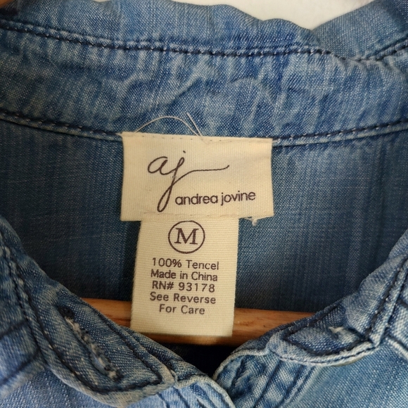 Andrea Jovine Denim jean Blue Shirt Midi Dress Roll Tab Sleeve Chambray Size M - Picture 4 of 7